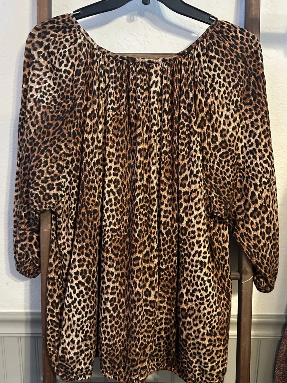 Michael Kors Leopard Print Scoop Neck Tunic Top - Brown/Black